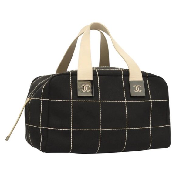 CHANEL Choco Bar line Hand Bag Canvas Black CC - Picture 1 of 15